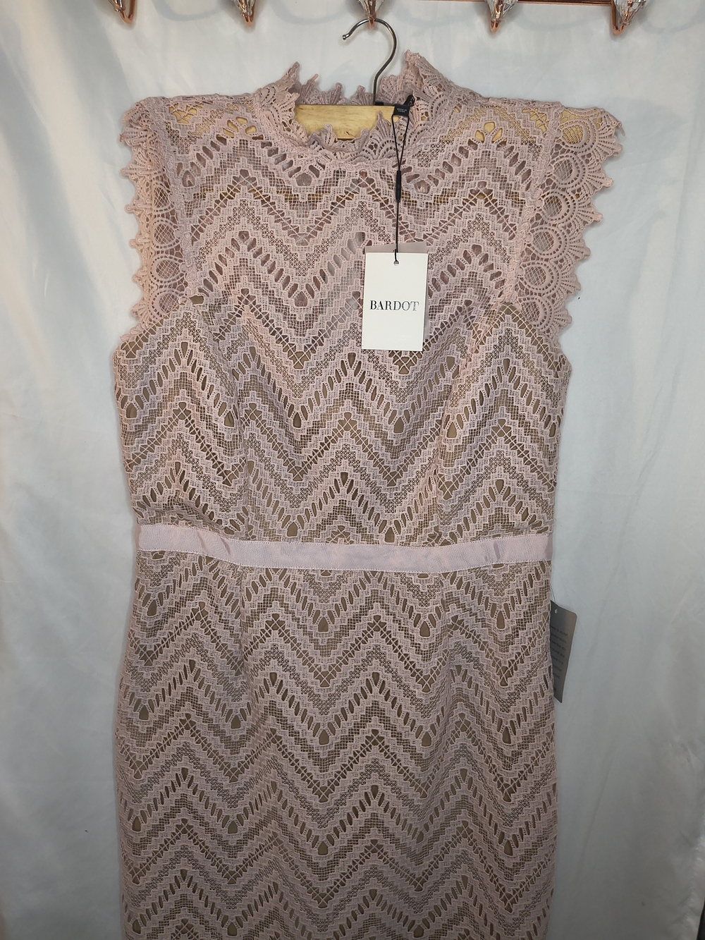 Bardot Pale Pink Chevron Lace Midi Dress